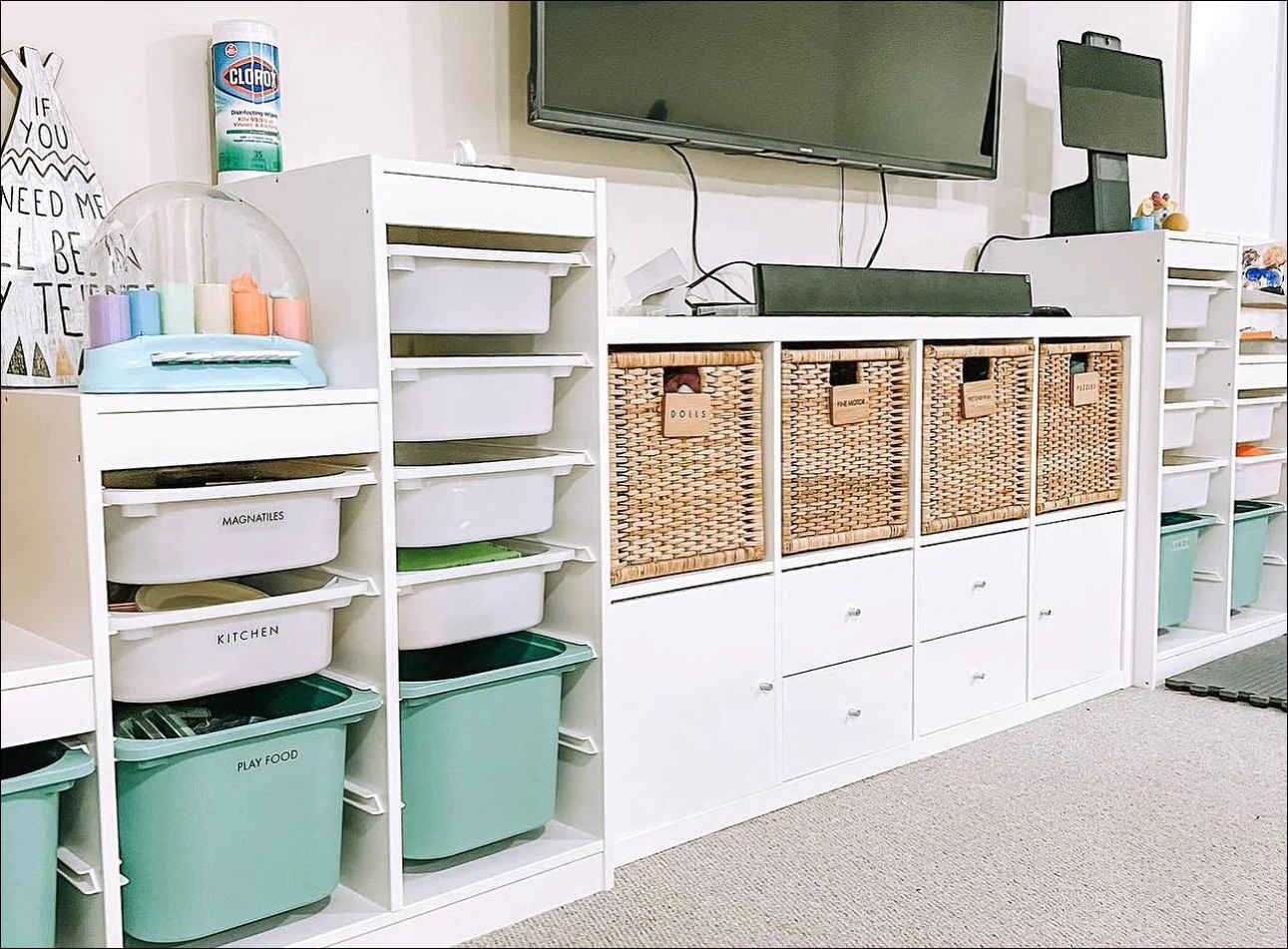 organized drawers in a living room